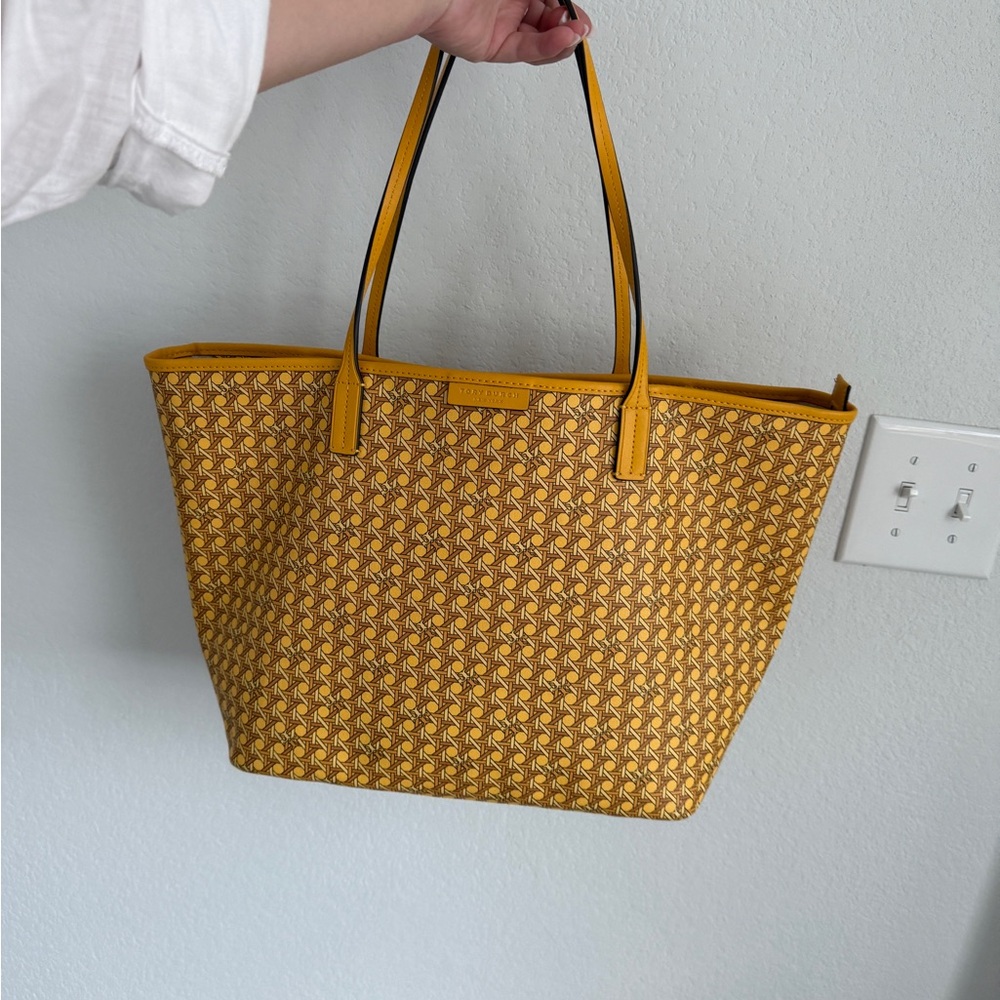 Tory Burch Yellow Woven Tote Bag